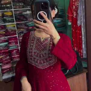 Red Sequin Embellished Kurta Palazzo Set