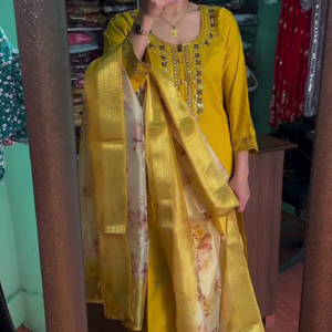 heavy embroidery kurta set with printed dupatta