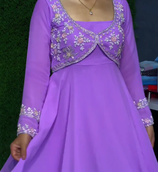 Stylish Floral Printed Designer Gown Kurti with Dupatta - Image 3