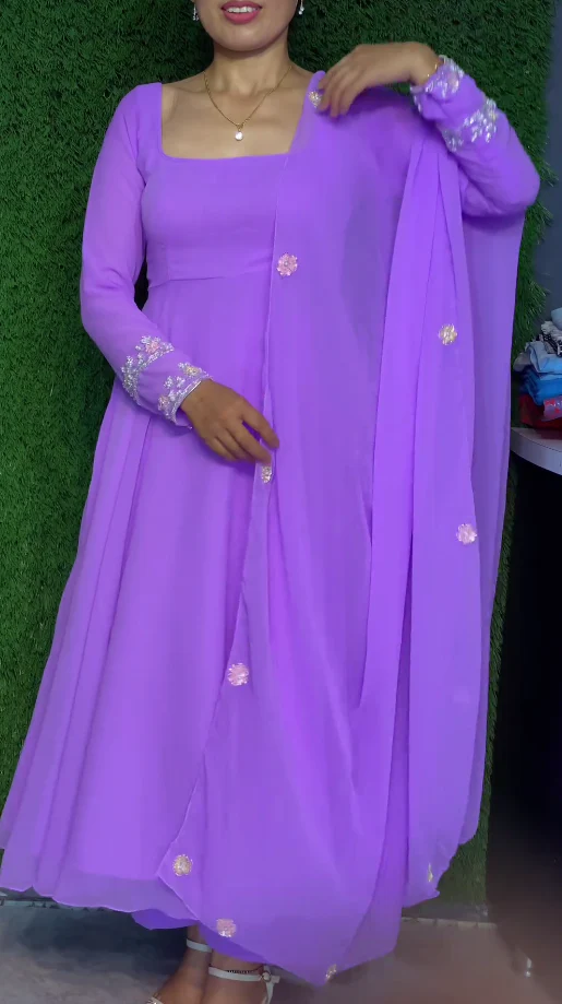 Stylish Floral Printed Designer Gown Kurti with Dupatta - Image 5