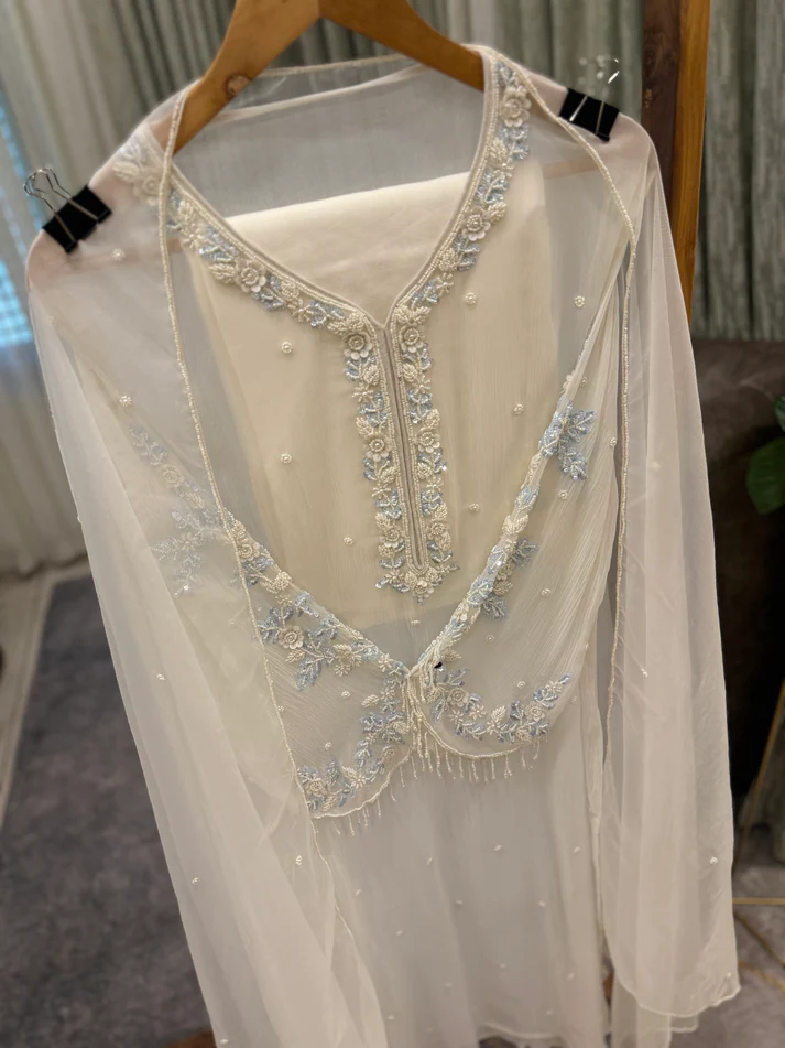 Premium Chiffon Handwork Suit with Bottom and Organza Dupatta - Image 5