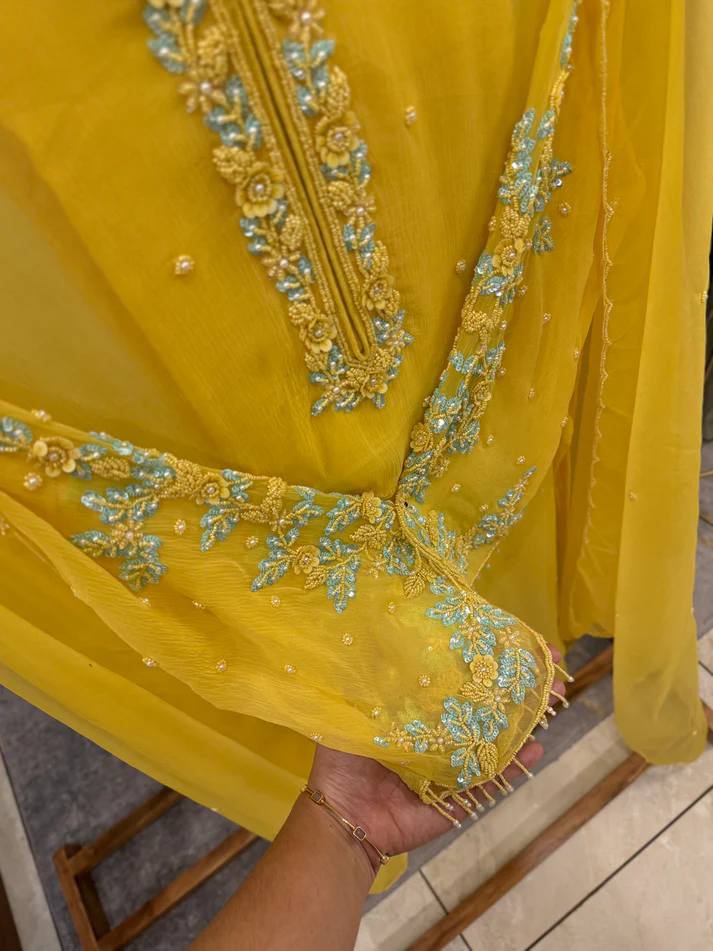 Premium Chiffon Handwork Suit with Bottom and Organza Dupatta - Image 6