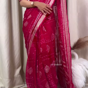 Banarasee Handwoven Crushed Tissue Saree With Lace-Multicolor