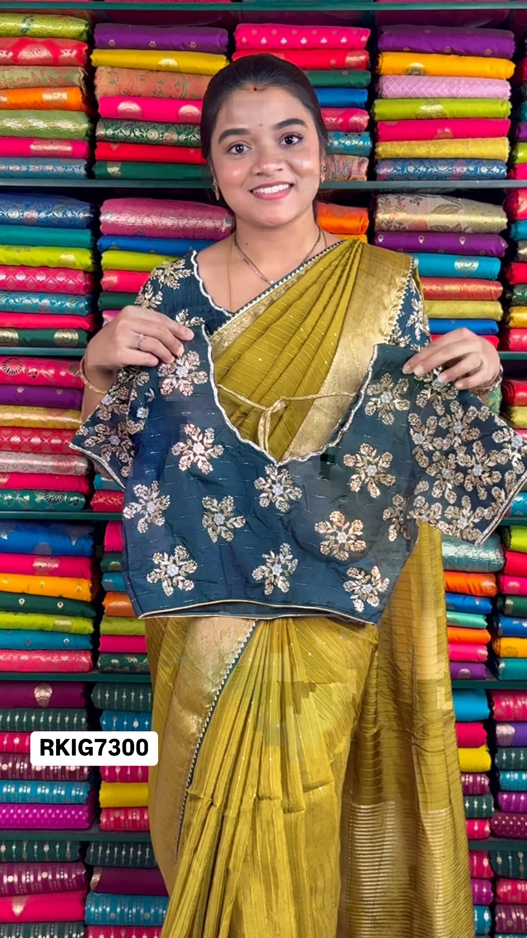 Georgette Sequence Designer Ready To Wear Blouge MehandhiGreen And Dark RamaGreen Saree - Image 3