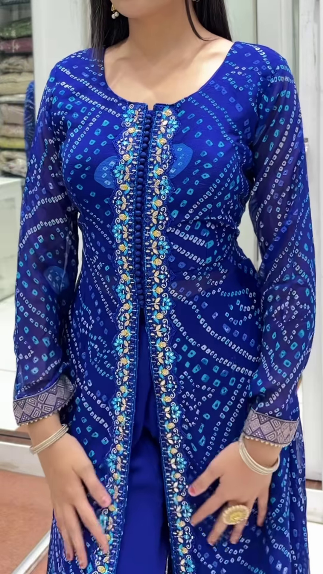 Blue Printed Georgette Palazzo Salwar Suit - Image 6