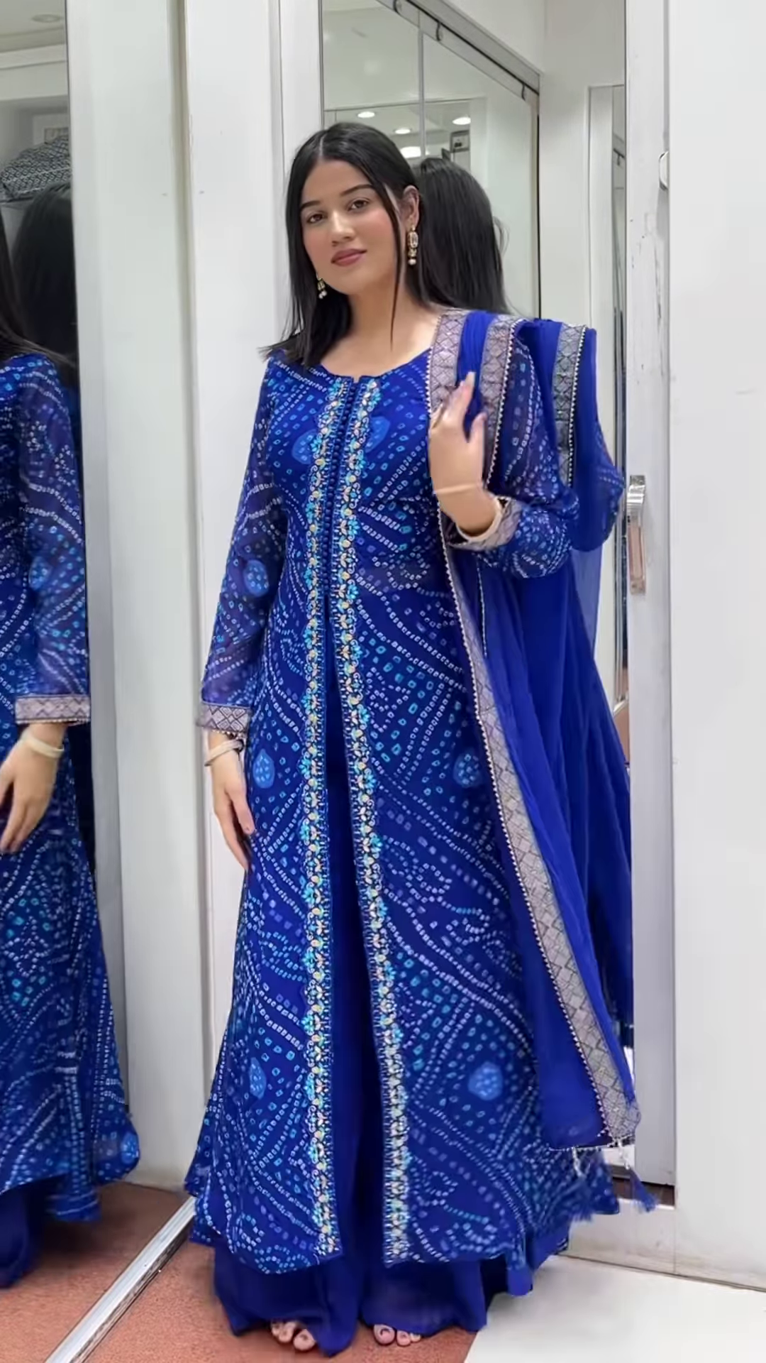 Blue Printed Georgette Palazzo Salwar Suit - Image 3