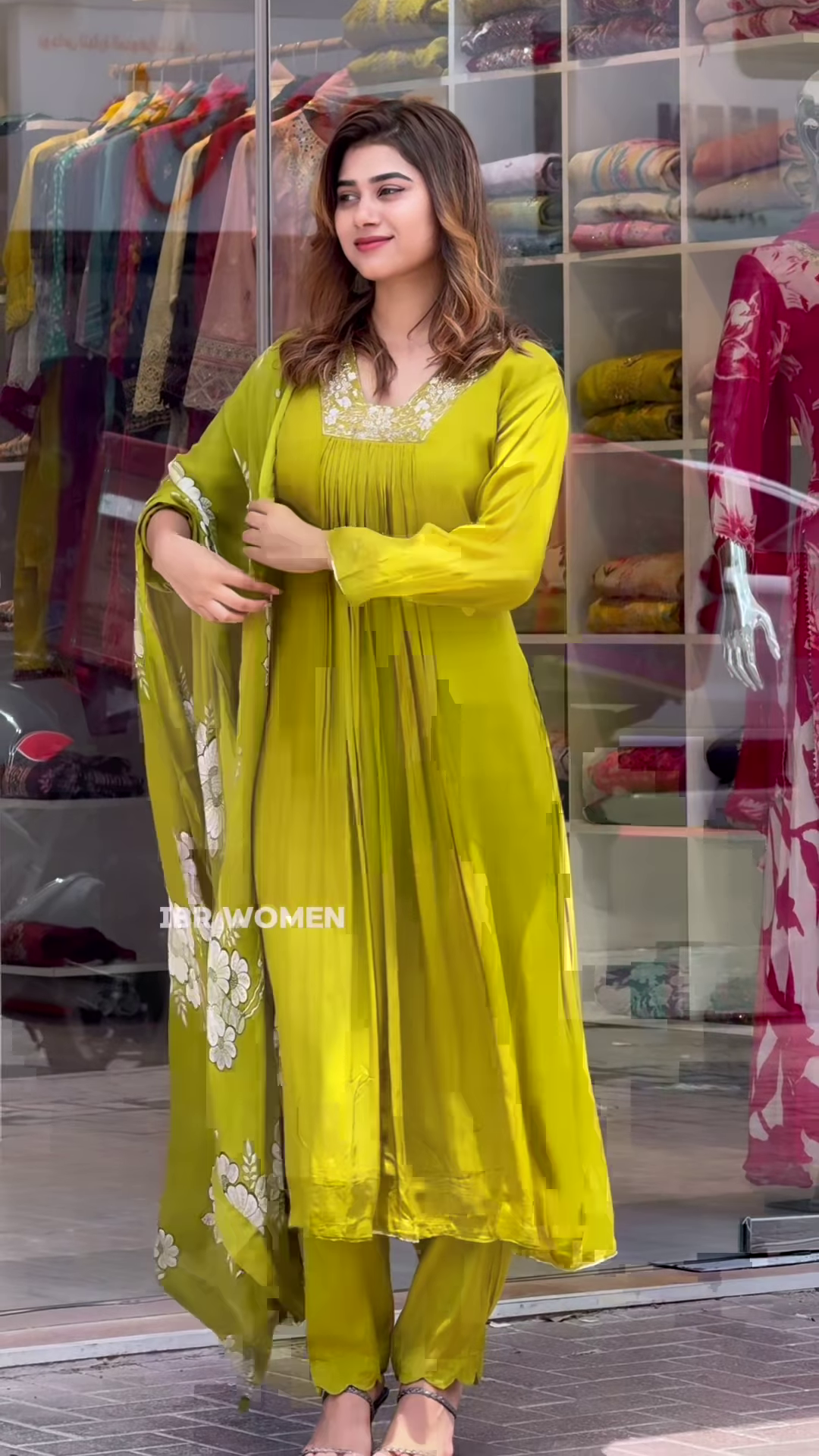 Elegant Black and Green Kurta Set with Floral Dupatta - Image 2