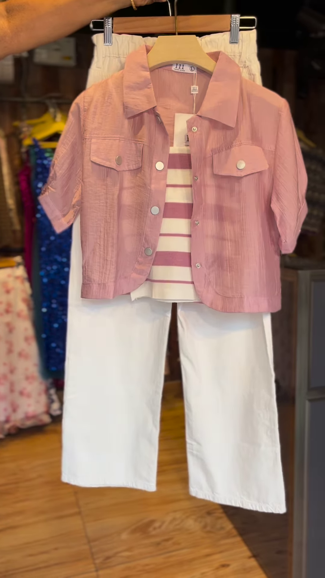 Pink Jacket & Striped Tee Co-ord Set – Trendy & Chic