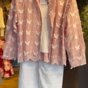Blush Pink Butterfly Lace Jacket Co-ord Set – Elegant & Dreamy