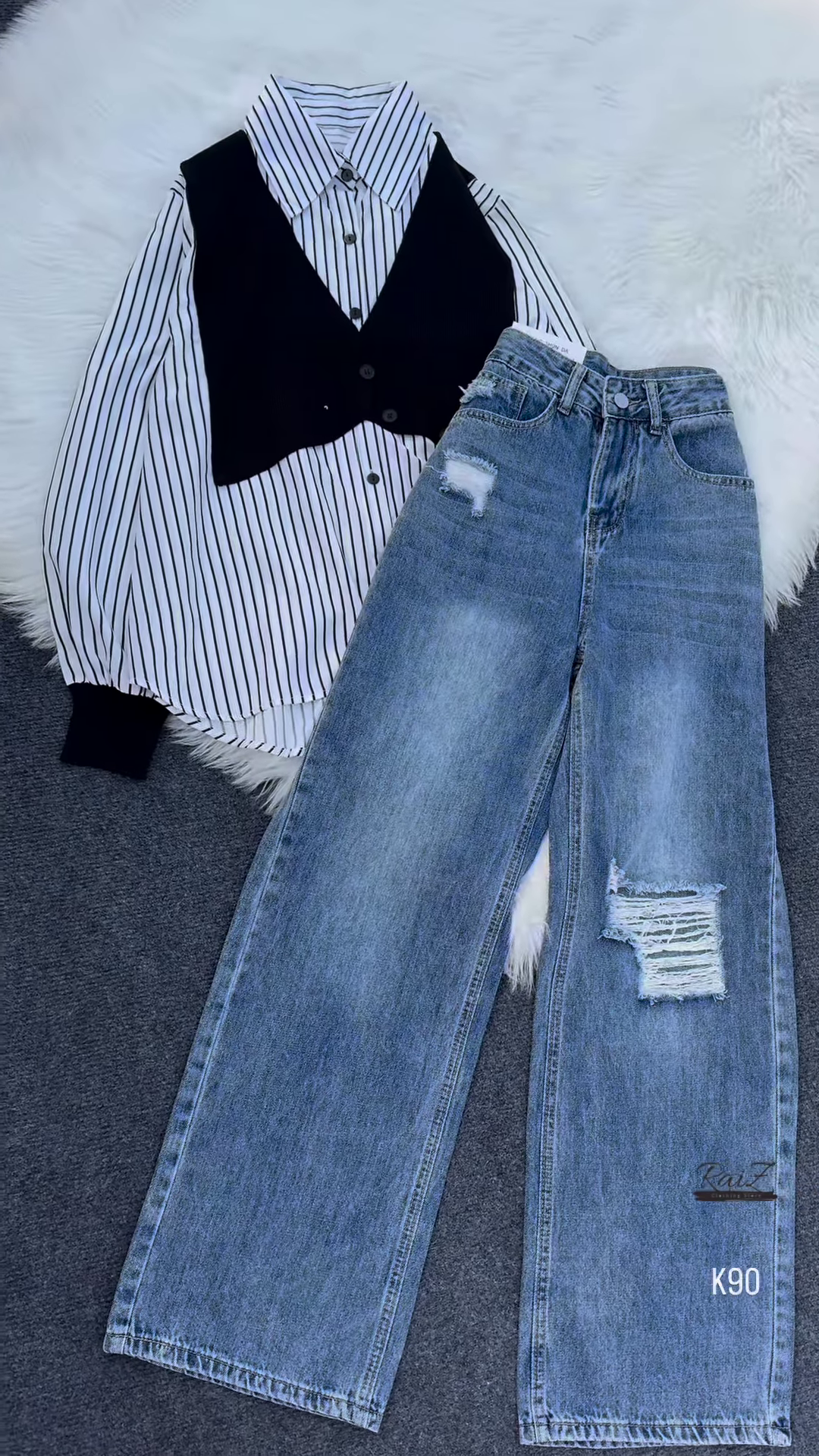 Stylish Striped Shirt with Knit Panel – A Unique Blend of Elegance & Trend - Image 2