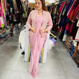 One Minute Saree With Sequence Work Beautiful Ready Made Blouse