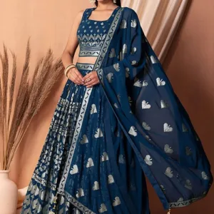 Blue Bollywood Lehenga Choli with Sequins & Embroidery