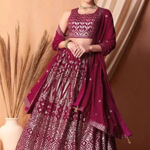 Dark Pink Georgette Lehenga Choli with Sequins Work