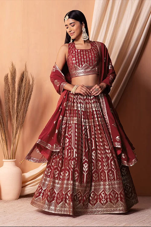Maroon Georgette Lehenga Choli with Sequins Work