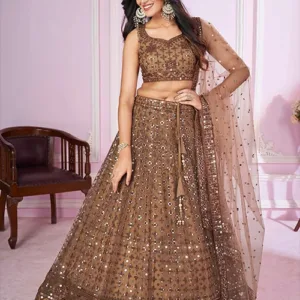 Brown Designer Embroidered Lehenga Choli