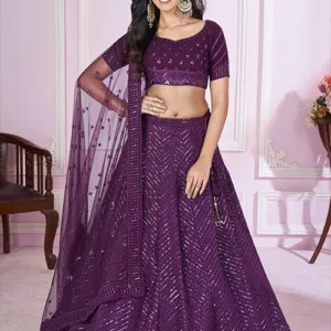Stunning Purple Georgette Lehenga Choli with Dupatta
