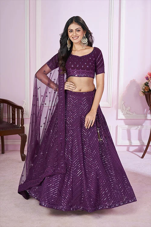 Stunning Purple Georgette Lehenga Choli with Dupatta