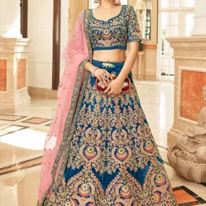 Traditional Velvet Bridal Lehenga Choli with Zari Embroidery
