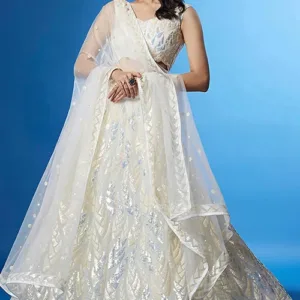 White Soft Net Bollywood Sequins Lehenga Set Online