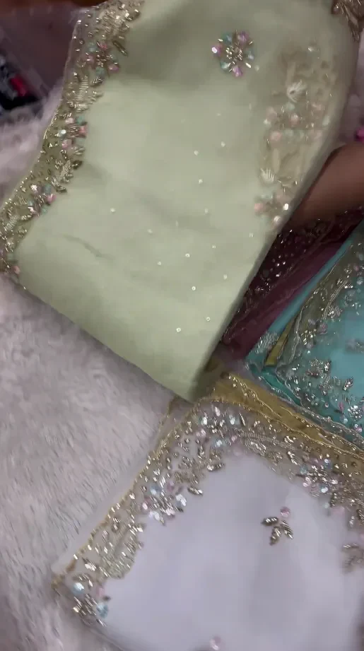 Designer Party Wear Organza saree with shiny handwork - Image 5