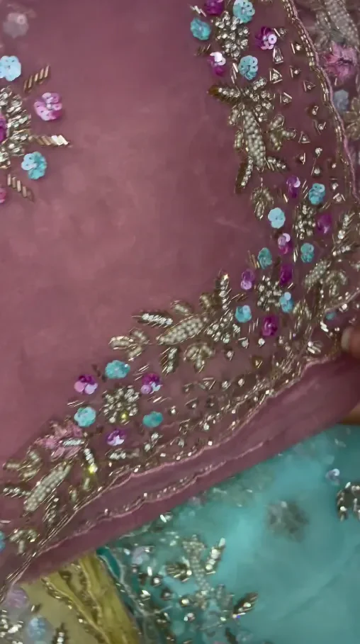 Designer Party Wear Organza saree with shiny handwork - Image 4