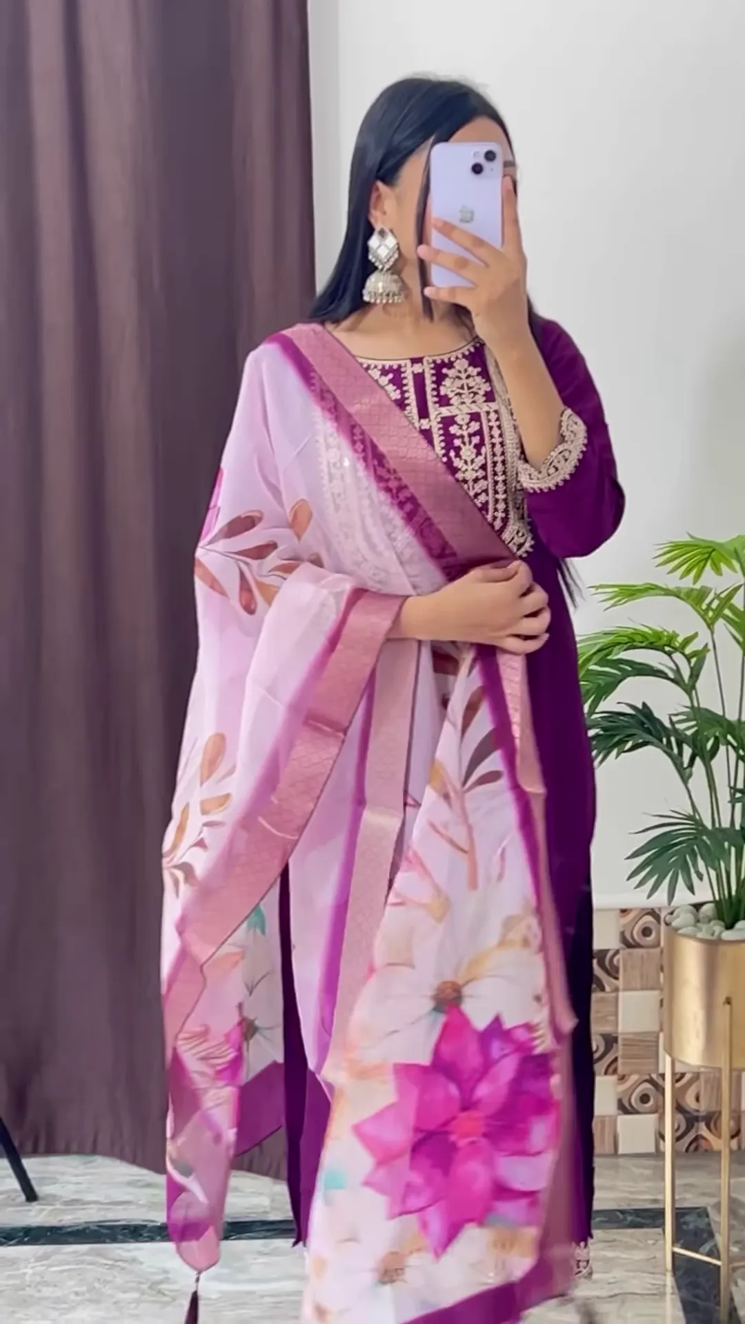 yellow coloured Handwork Kurti With Pant & Fancy Organza Dupatta - Image 3