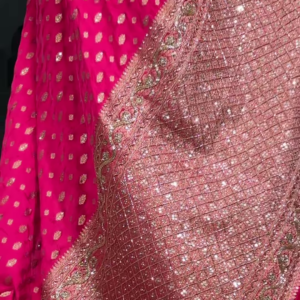 Rani Pink Zari & Sequins Work Raw Silk Saree