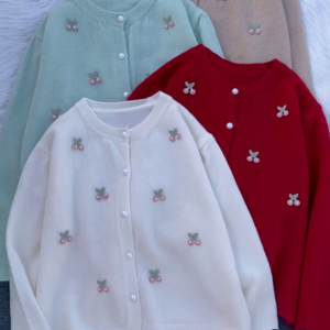 Clara round neck soft knit pearl button cardigan