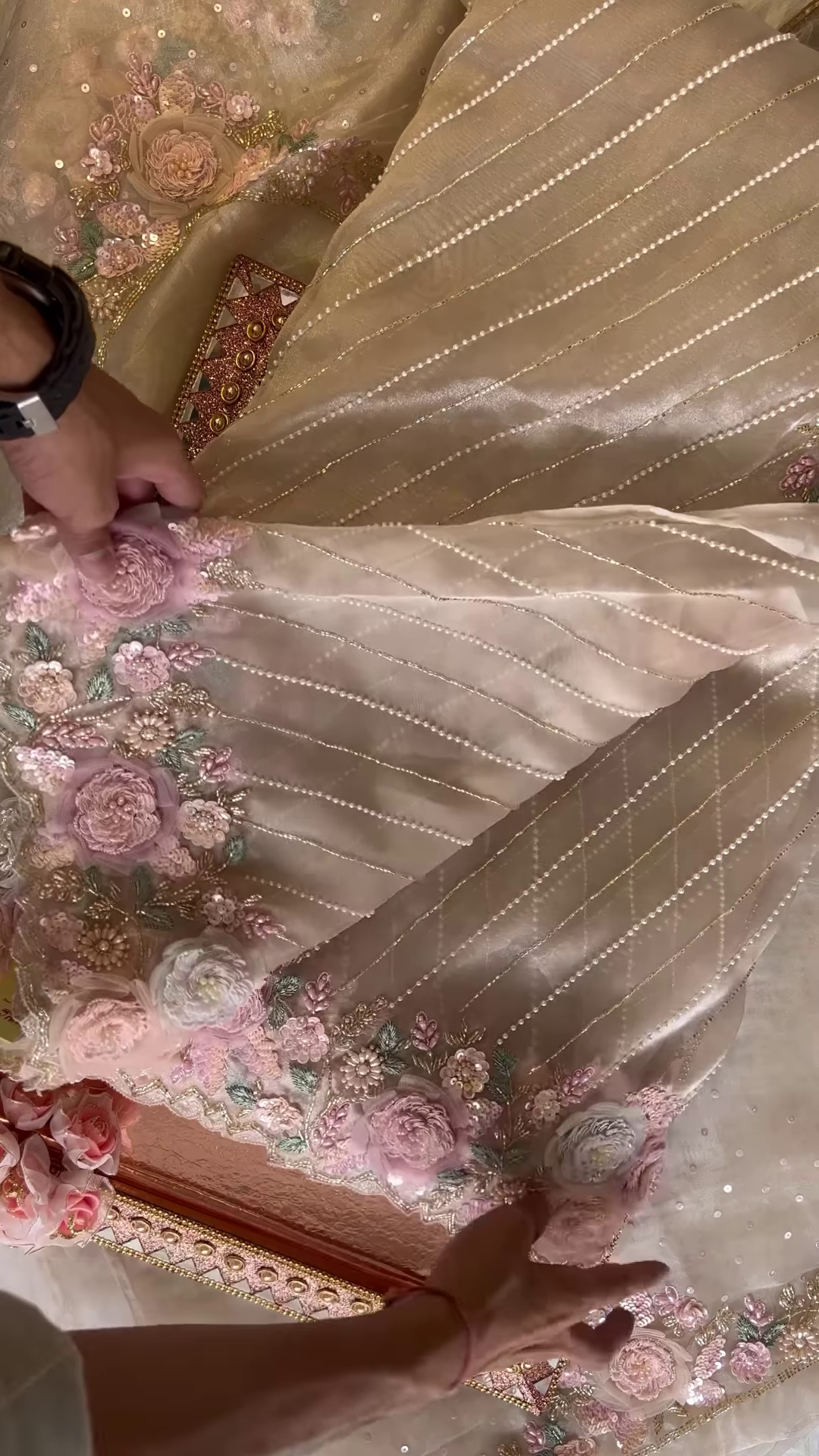Elegant Embroidered Saree with Floral Motifs and Pearl Accents - Image 3