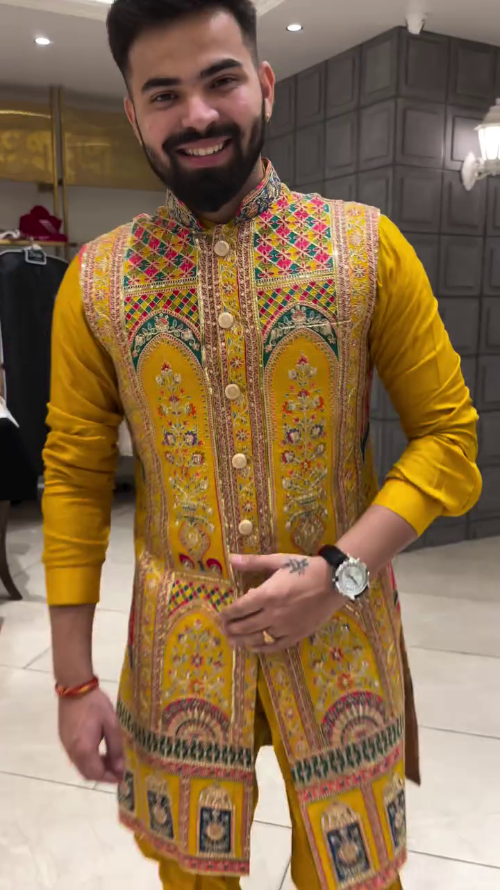 Elegant Men's Indo-Western Kurta Set with Vibrant Embroidery - Multiple Variants - Image 5