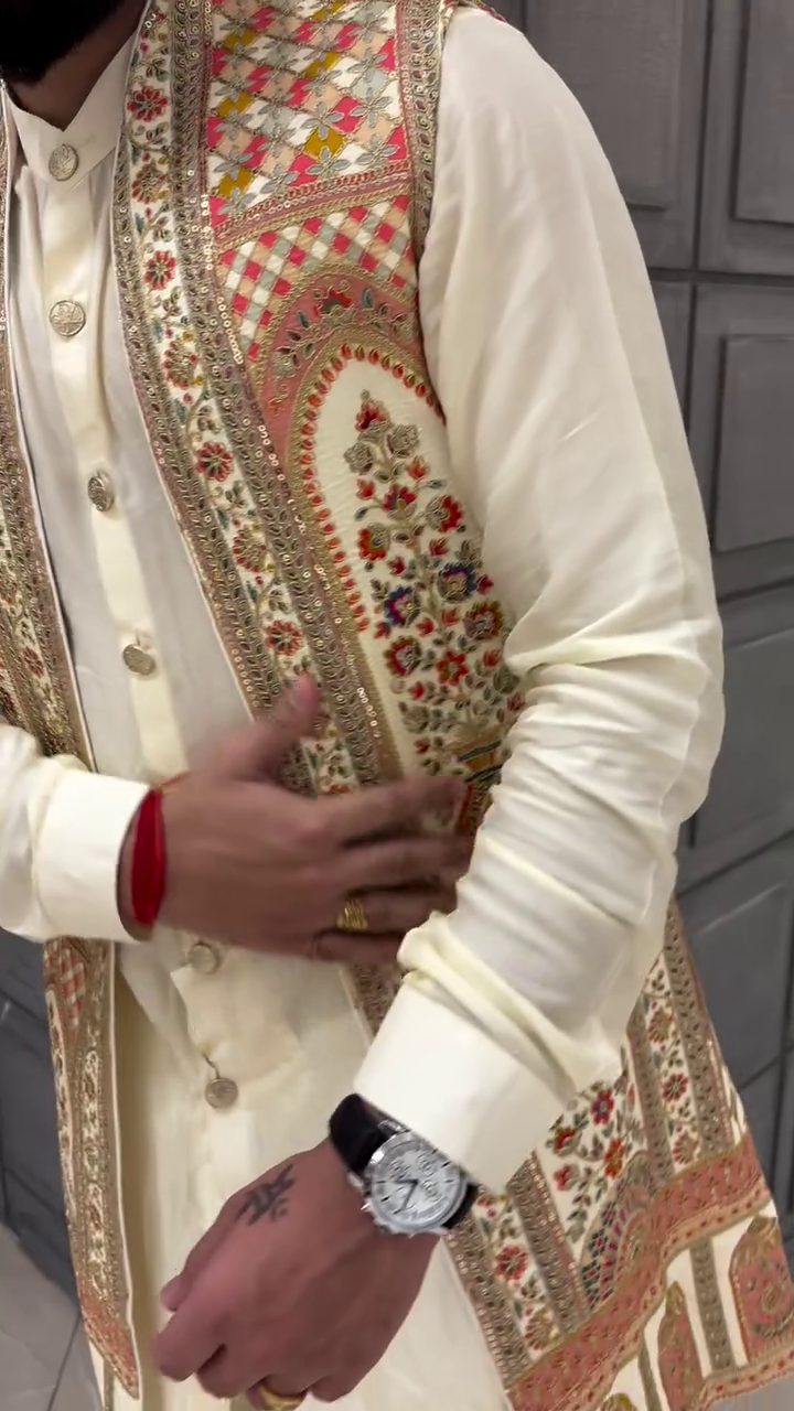 Elegant Men's Indo-Western Kurta Set with Vibrant Embroidery - Multiple Variants - Image 4