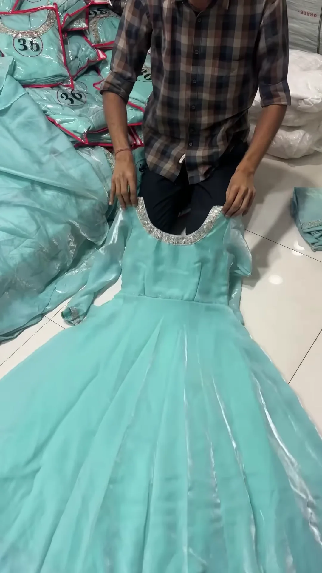 Elegant Sky-Blue Anarkali Gown – Embellished with Silver Detailing - Image 4