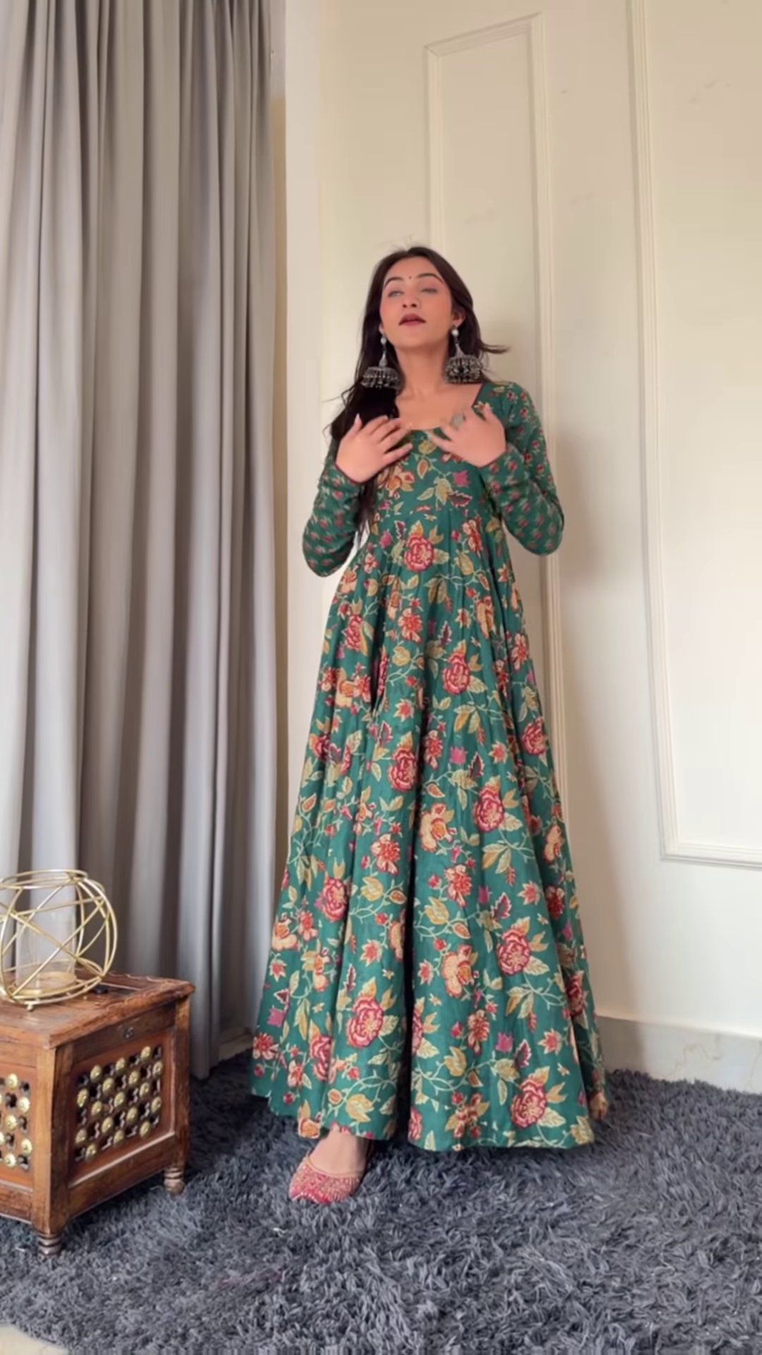 Elegant Green Floral Anarkali Dress – Timeless Ethnic Charm