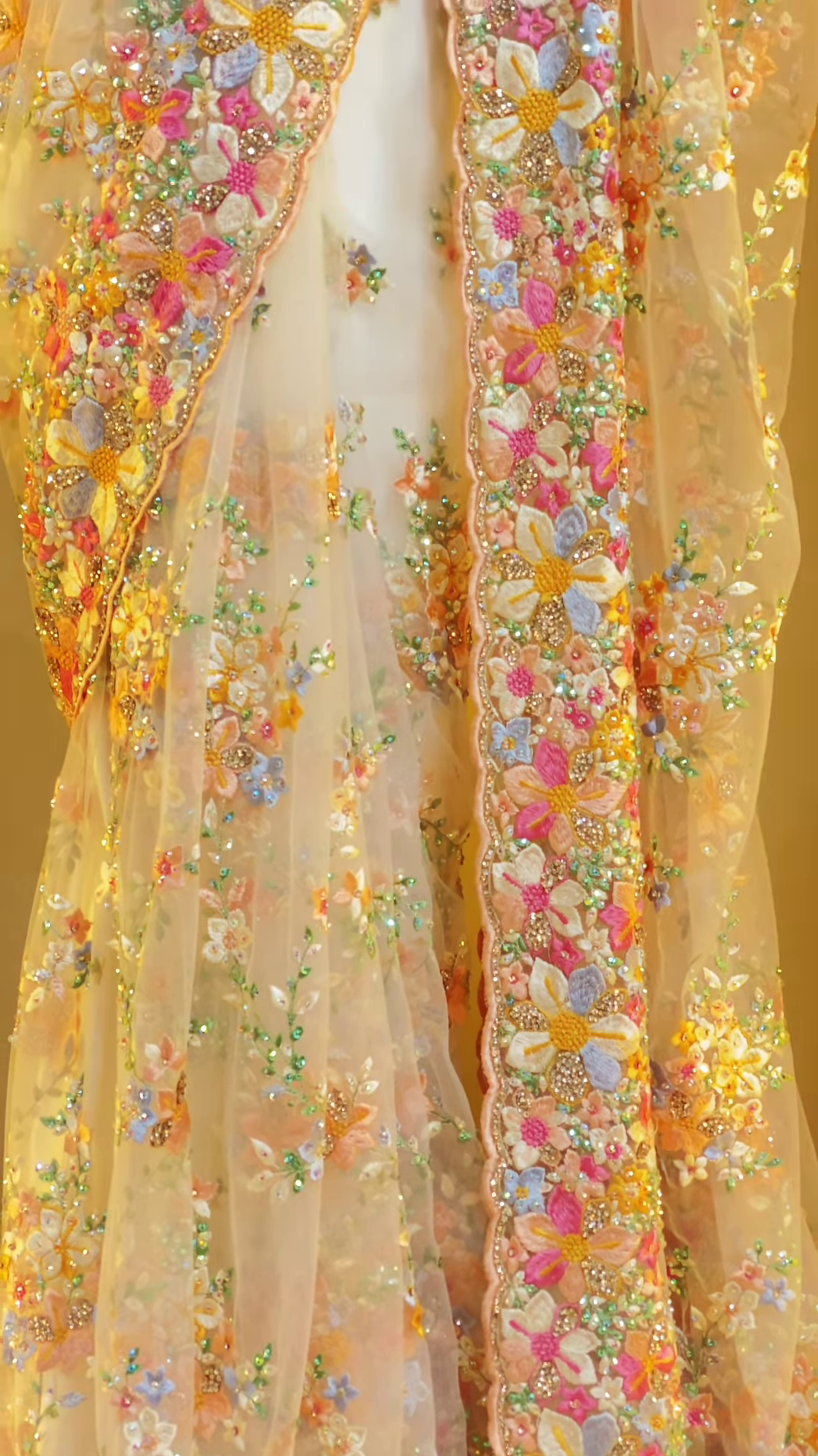 Hand-Embroidered Floral Net Saree – 5 Dreamy Shades - Image 2