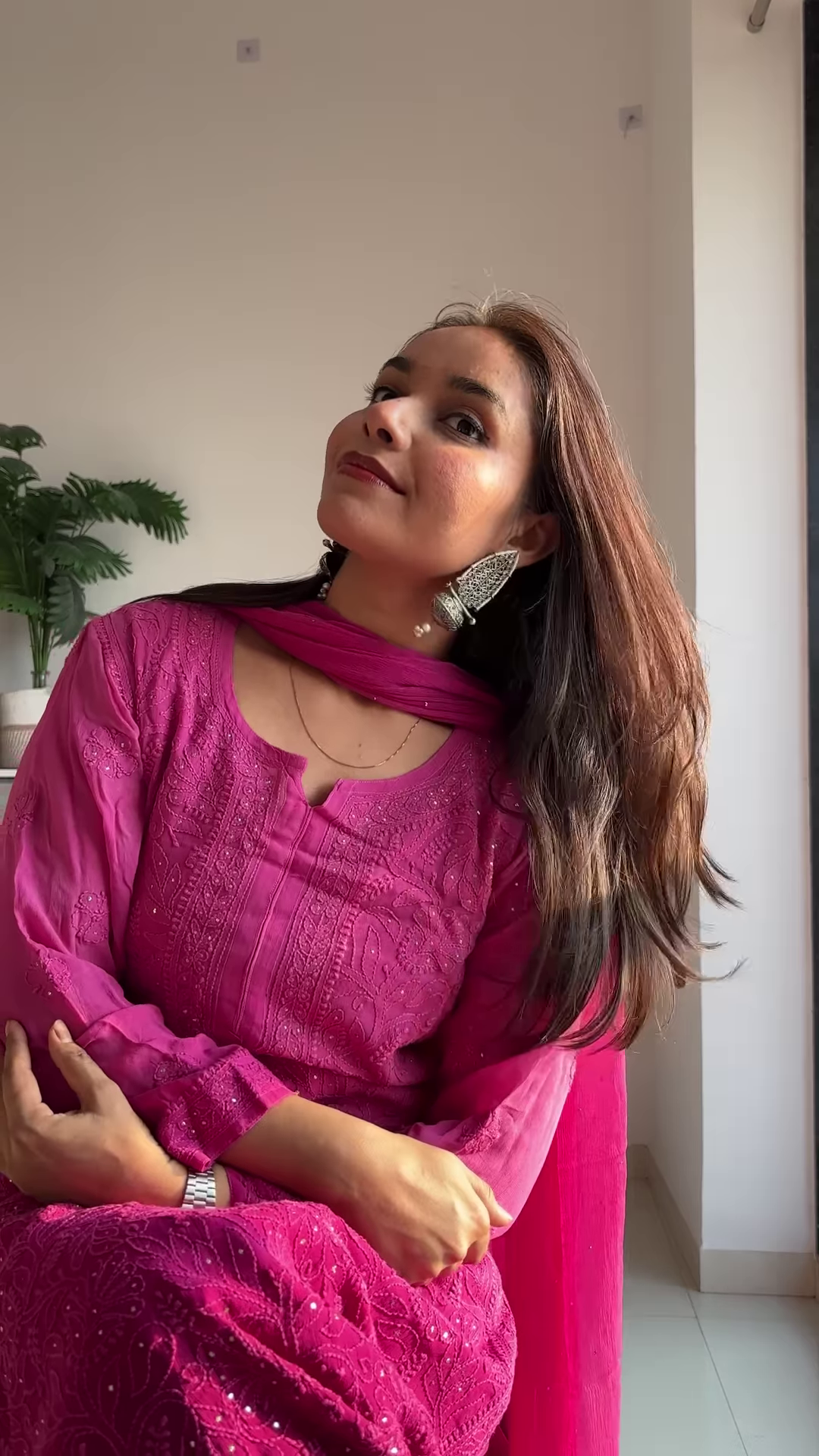 Elegant Chikankari Kurta Set – Blue & Pink - Image 2