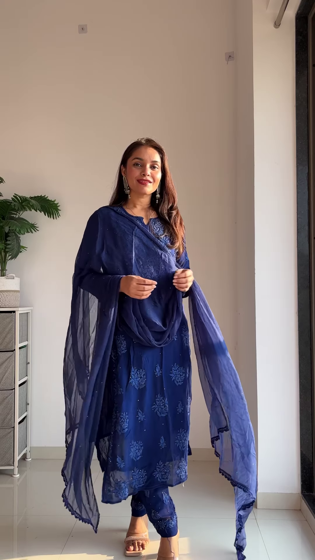 Elegant Chikankari Kurta Set – Blue & Pink