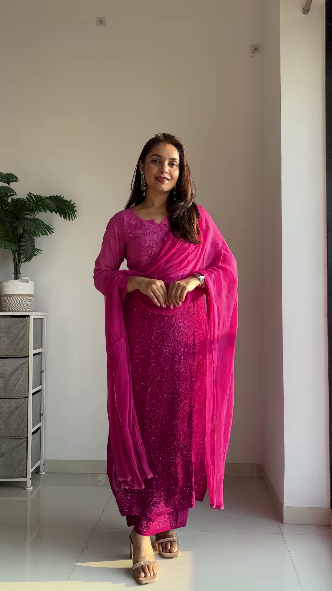 Elegant Chikankari Kurta Set – Blue & Pink - Image 3