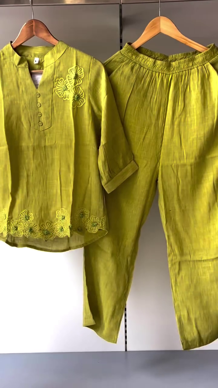 Chic Lime Green Embroidered Co-ord Set – Effortless Elegance with a Modern Twist