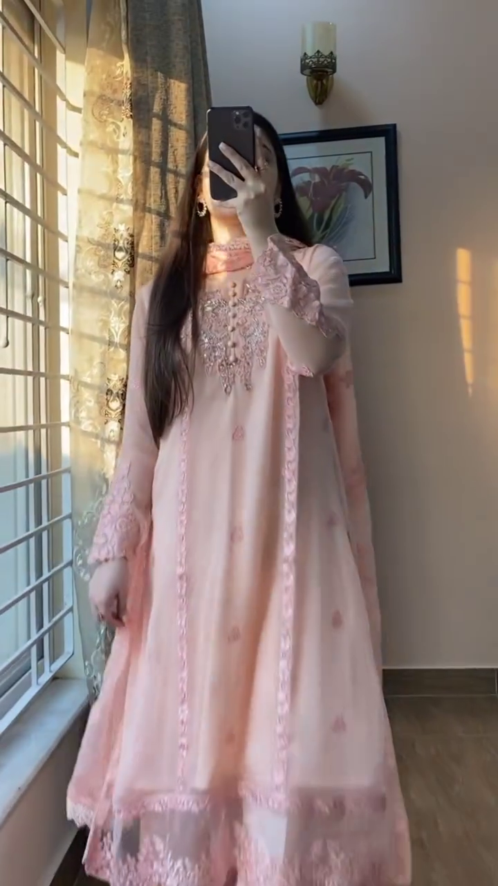 Blush Pink Embroidered Chiffon Suit – A Dreamy Blend of Elegance & Grace - Image 3