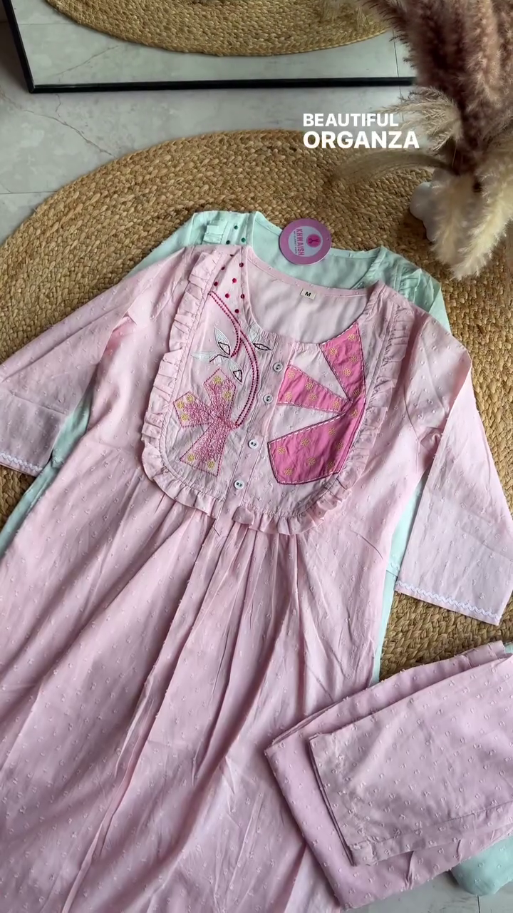 Elegant Organza Embroidered Suit in Pink & Pista – A Subtle Statement of Sophistication - Image 2