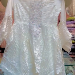 Elegant White Embroidered Organza Peplum Suit – A Blend of Grace & Glamour