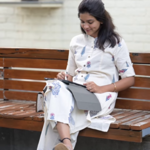 Elegant Off-White Floral Shirt Kurti Set – Timeless Grace & Comfort