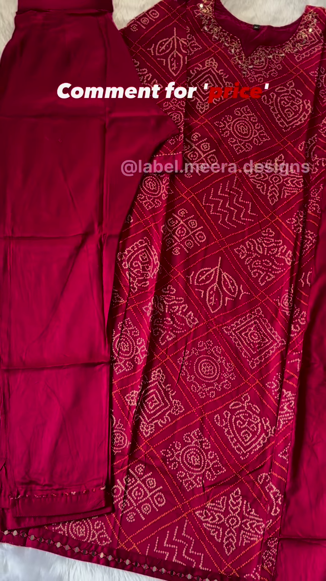 Maroon Bandhani Print Long Kurta with Golden Embellishments - Image 2