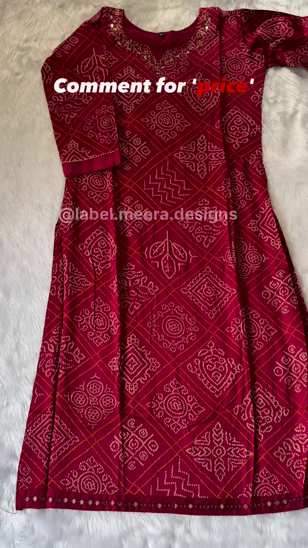 Maroon Bandhani Print Long Kurta with Golden Embellishments