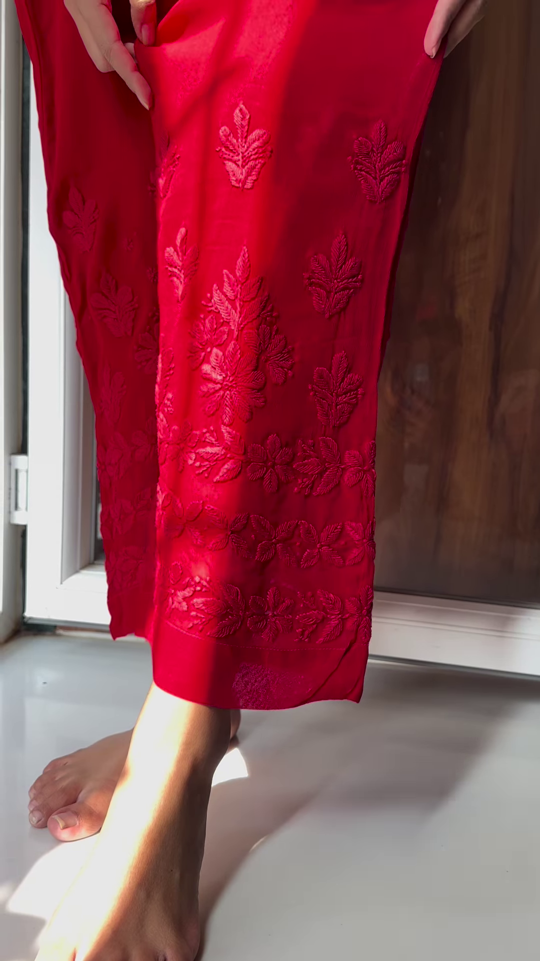 Vibrant Red Chikankari Kurta with Matching Dupatta - Image 4