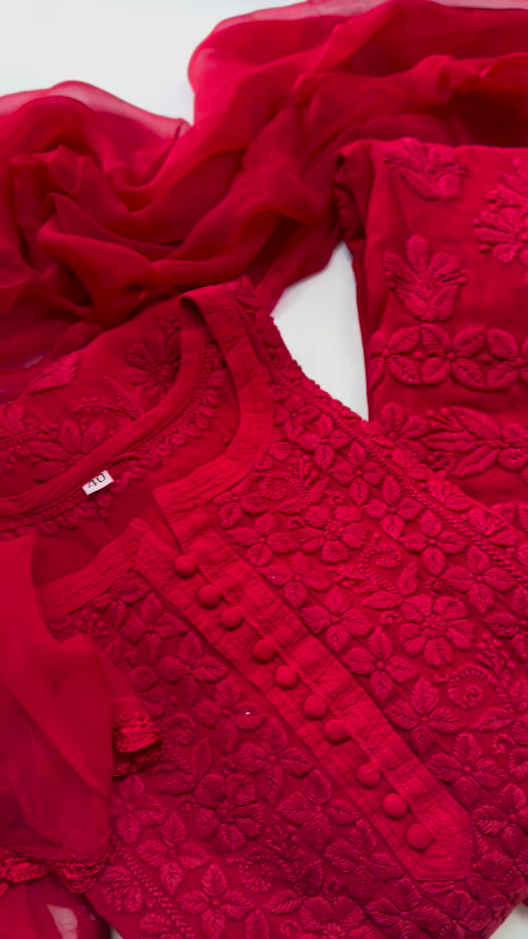 Vibrant Red Chikankari Kurta with Matching Dupatta