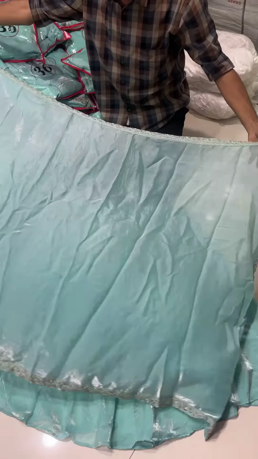 Aqua Blue Anarkali Gown with Embellished Neckline – A Dreamy Ethereal Look - Image 2