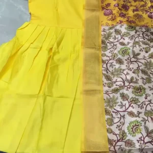 Ethnic Cotton Gown with Kalamkari Border & Dupatta