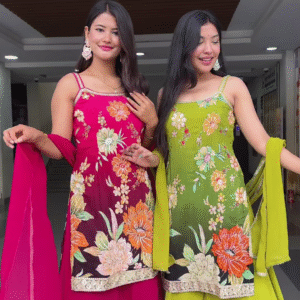 '- Lime Green Floral Embroidered Suit Set with Dupatta β Vibrant Traditional Ensemble for Women