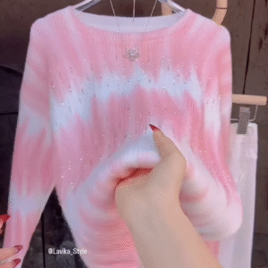 Pink & White Gradient Embellished Sweater โ Soft Knit Casualwear for Women